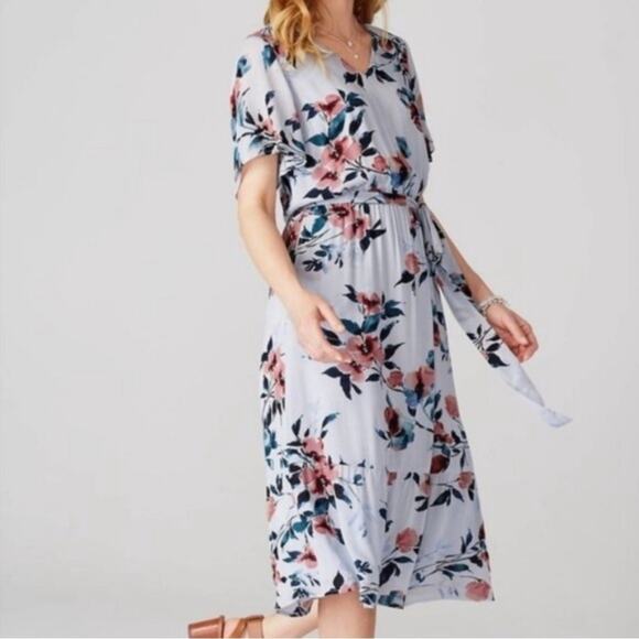 J. Jill Dresses & Skirts - J. JILL CORNFLOWER V-NECK BABY BLUE FLORAL BOHO MIDI DRESS COTTAGECORE GRANDMA S